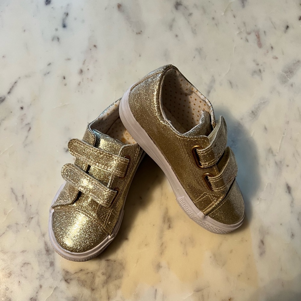 Gold Waterproof kids children’s shoes sneaker holiday girl or boy Velcro